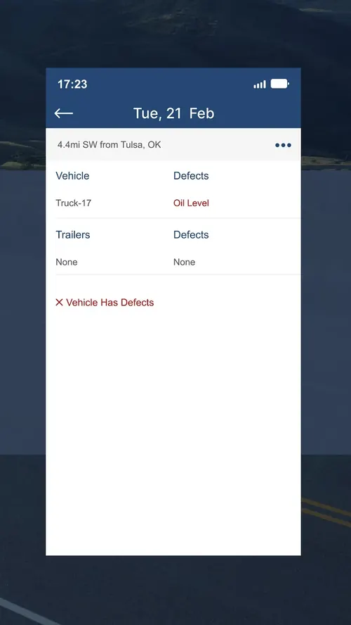 True Road Elogs public app screenshot showing a vehicle inspection report